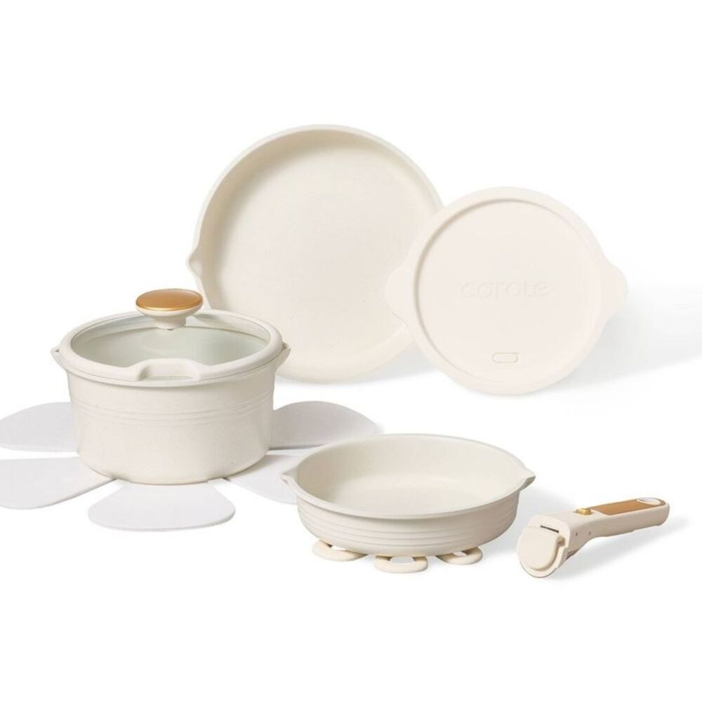 Carote 10pc Nonstick Cookware Set with Detachable Handle White